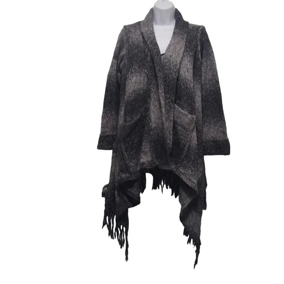 LIne Wool Blend Poncho Open Cardigan With Tassles Sweater Coat - Picture 7 of 10